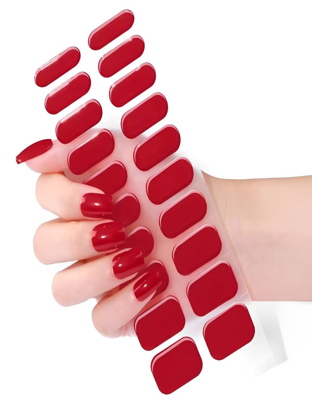 TLISMI Set Of 20 Self Adhesive Semi Cured Nail Gel Strips - Classic Red