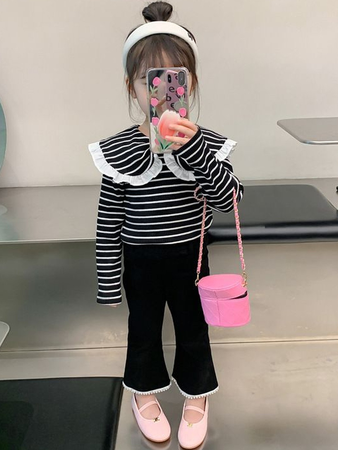 StyleCast x Revolte Girls Horizontal Stripes Striped Peter Pan Collar Cotton Top