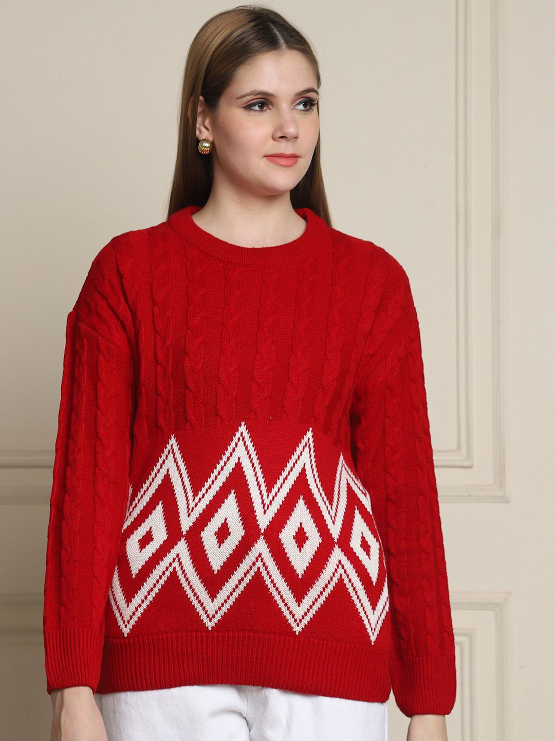 Numalo Women Round Neck Long Sleeves Pullover Sweaters