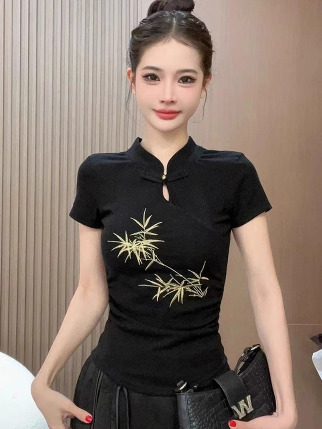 StyleCast Floral Embroidered High Neck Fitted Top