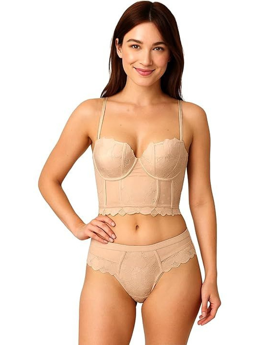 Eleg & Stilance Women Floral Embroidered Mesh Padded Underwired Bralette Lingerie Set