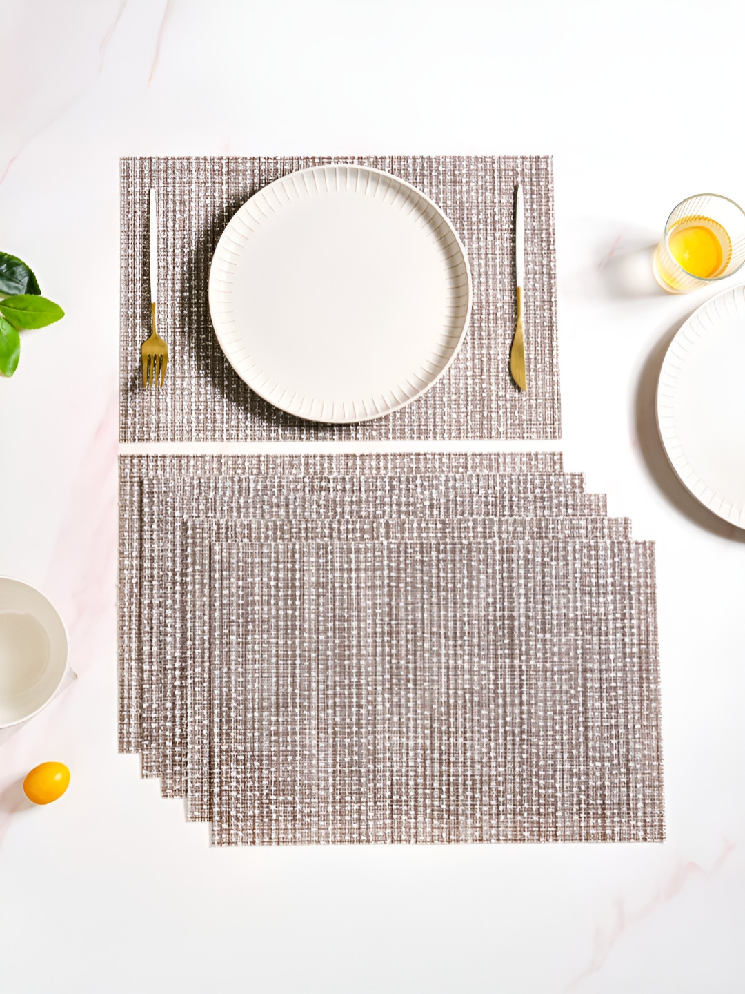 Nestasia Sheen Brown & White 6 Pieces Textured Anti-Slip Table Sheen Placemats