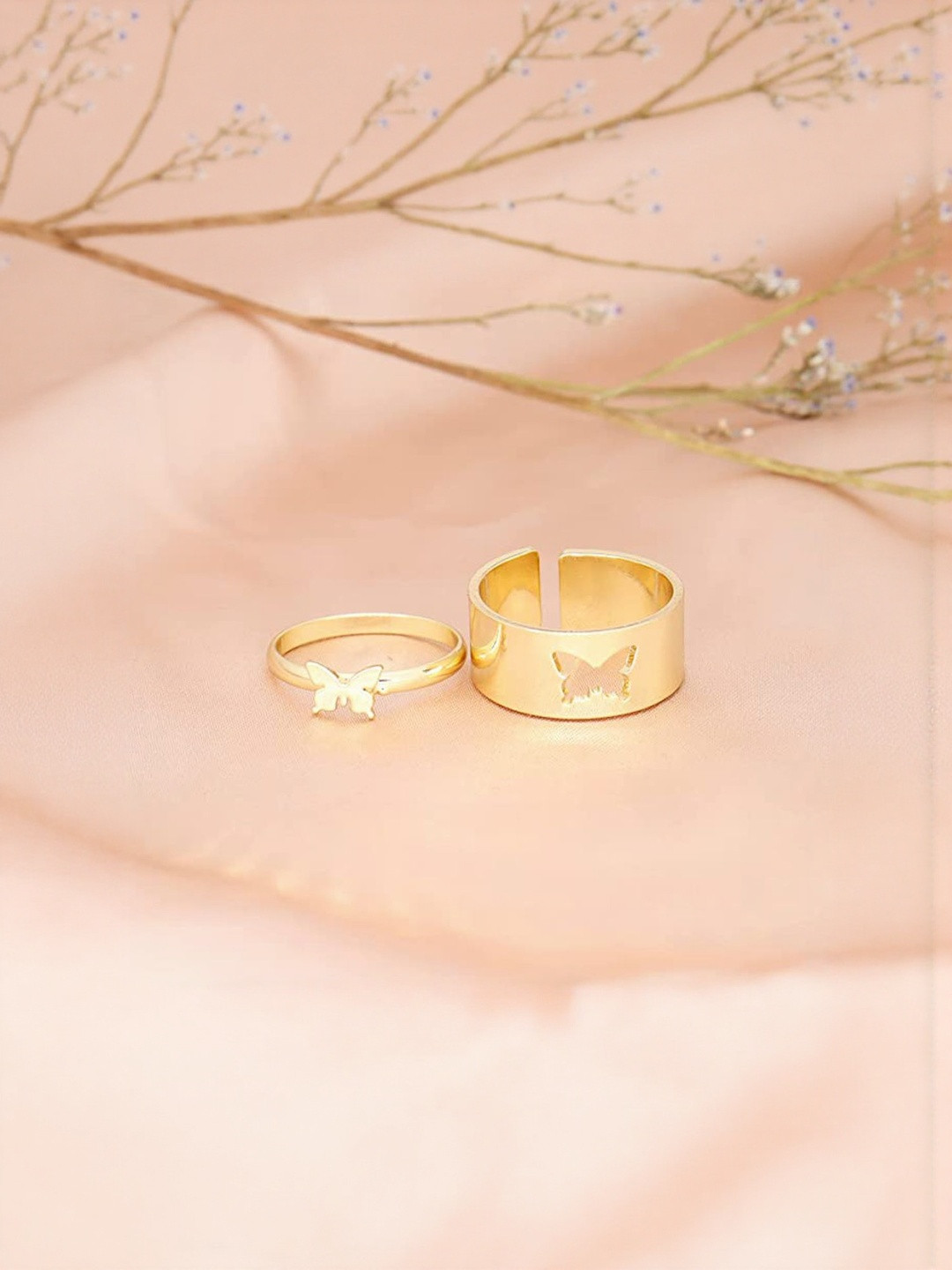 TheVineGirl Set of 2 Gold Plated Butterfly Design Finger Ring