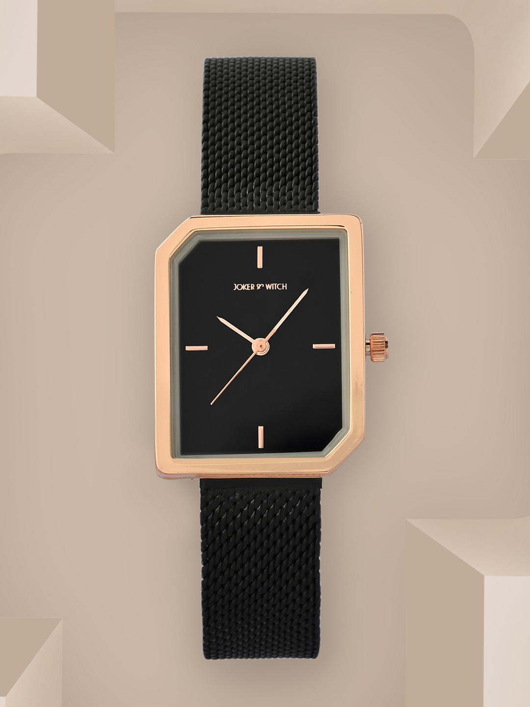 JOKER & WITCH Women Black Patterned Dial & Black Bracelet Mesh Strap Strap Analogue Watch