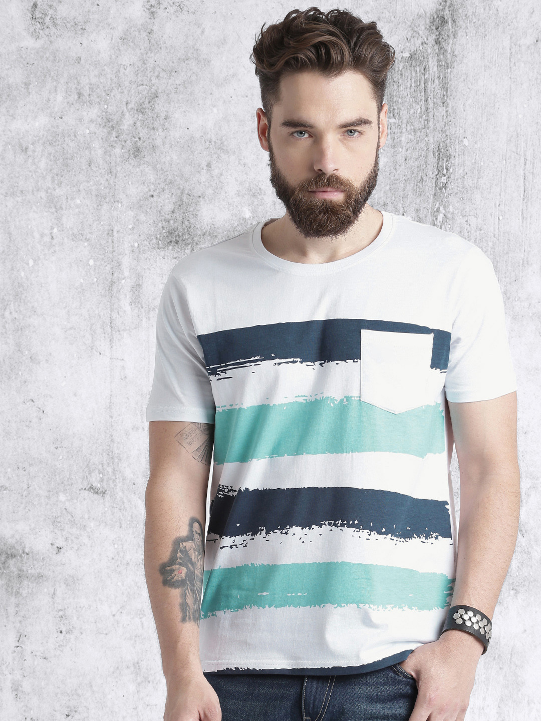 Roadster Men White Brush Printed T-shirt