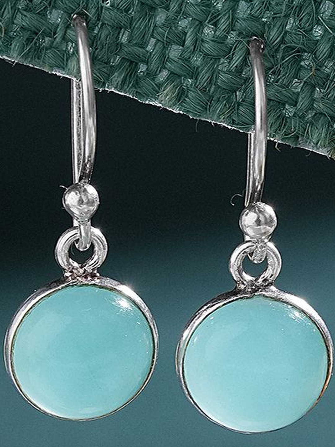 SARAF SILVERETZ Women Circular Stone Studded Drop Earrings