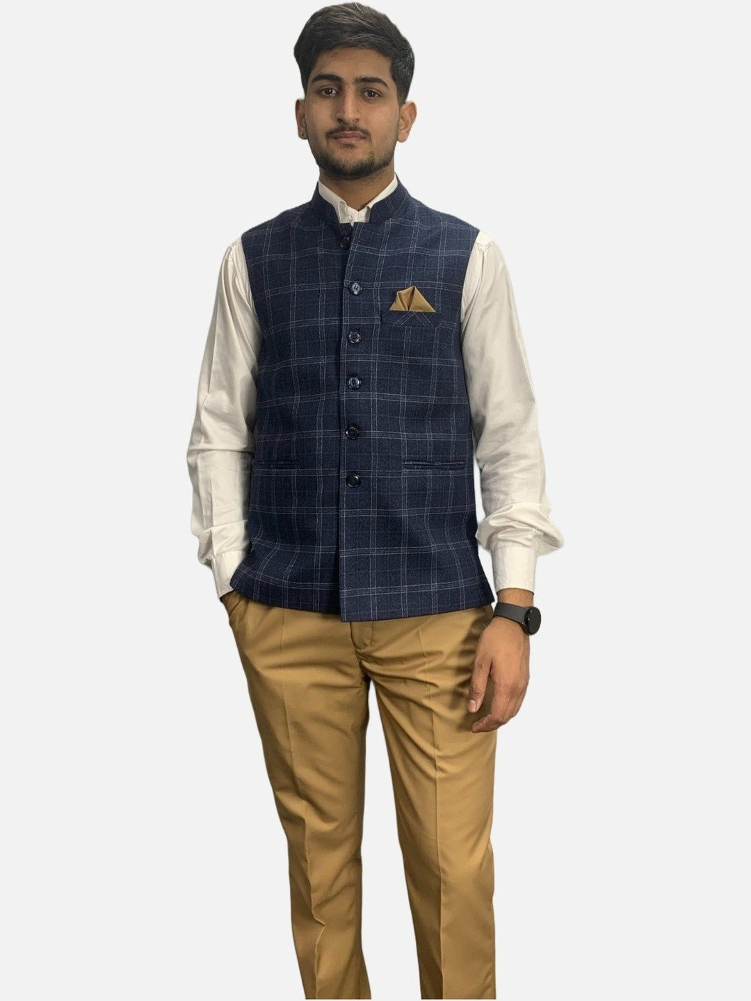 GARGIAN Master Cut Men Checked Mandarin Collar Nehru Jackets