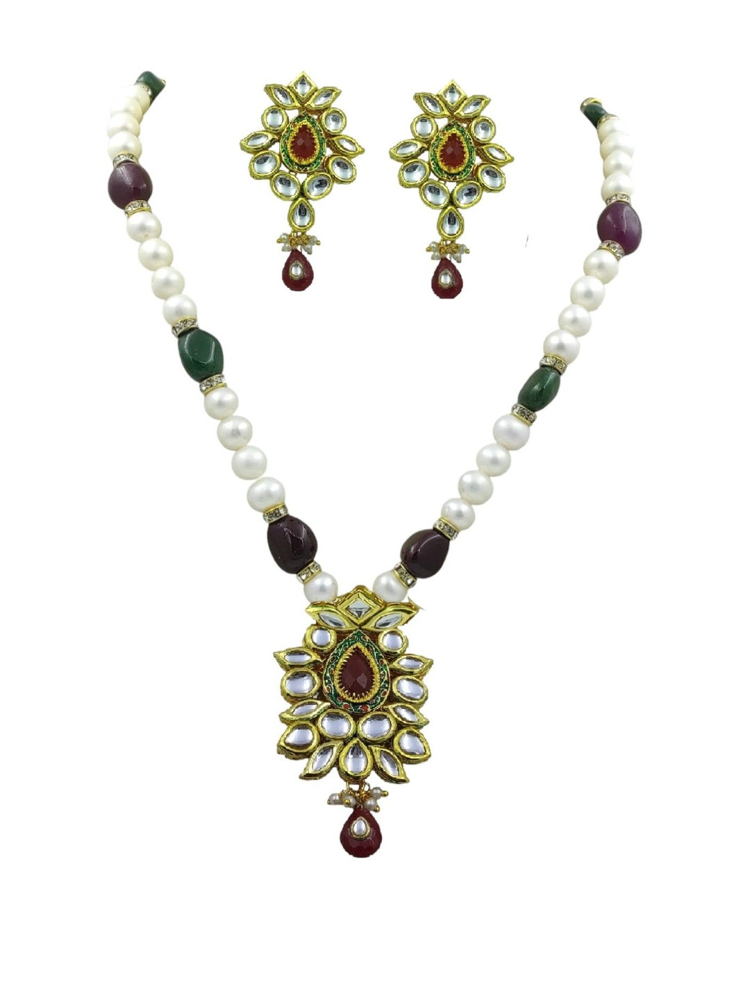 D.D Pearls Women Stone Studded & Beaded Jewellery Set