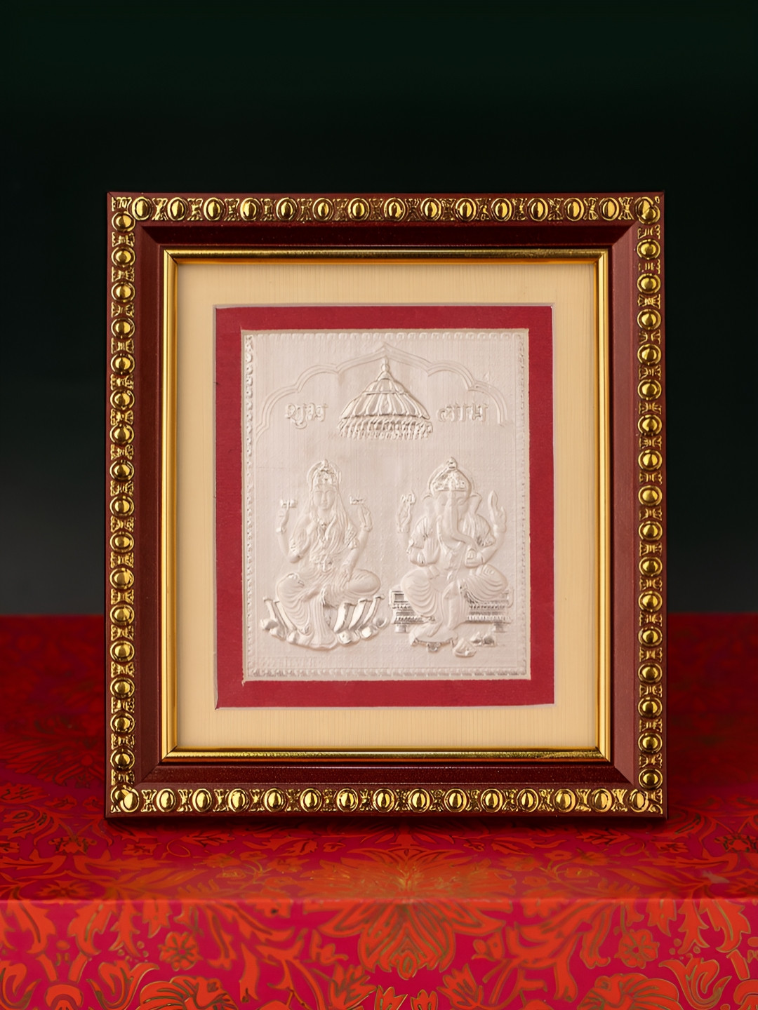 Studio Voylla Grey & Brown 999 Pure Silver Laxmi Ganesha Photo Frame