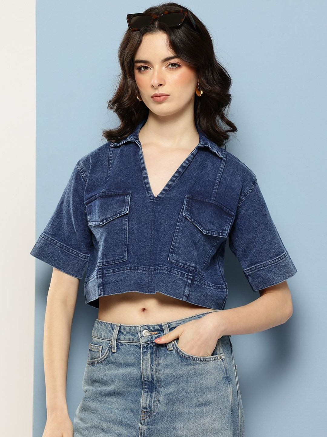 BAESD Solid Short Sleeves Utility Pockets Crop Top