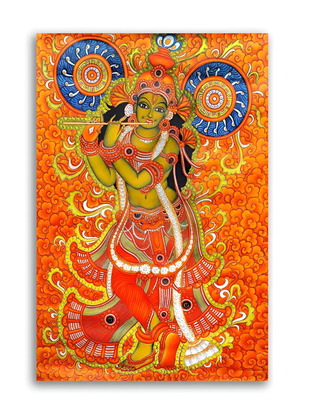 PixelAura Red & Green Religious Lord Krishna Printed Wall Sticker
