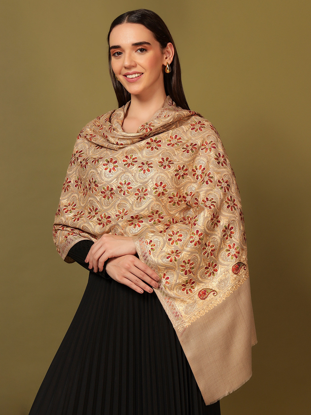 Pashmoda Women Kashish Wool Nalki Embroidered Stole