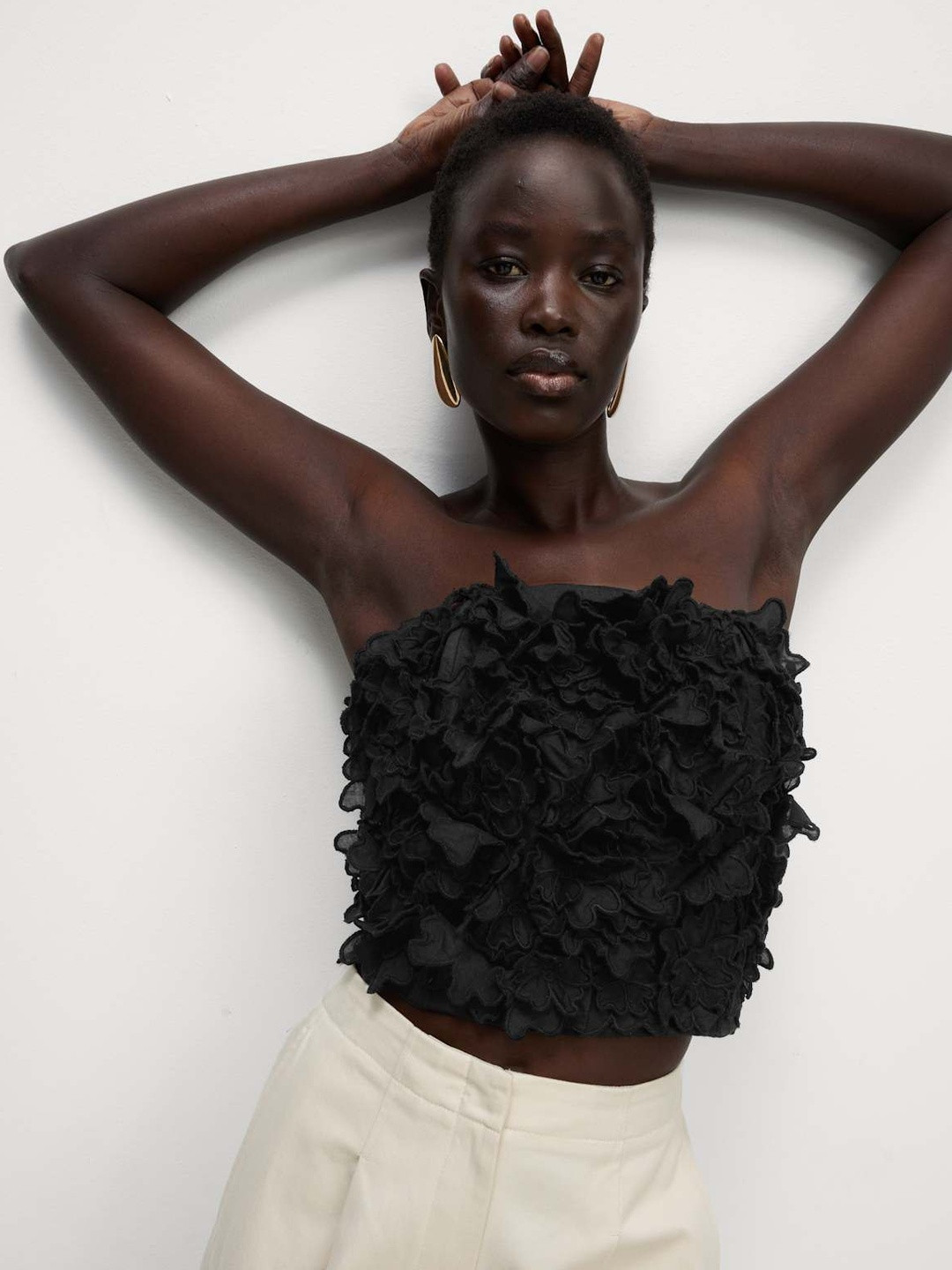 Marks & Spencer Women Ruffles Smocked Cotton Tube Crop Top