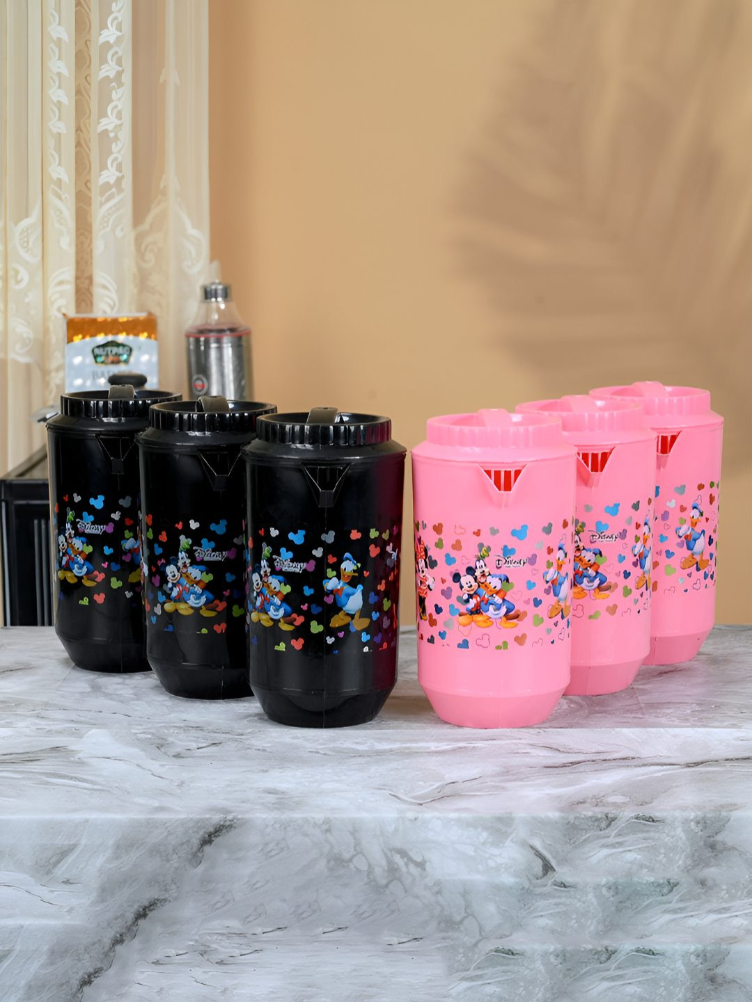 Aura Black & Pink 6 Pieces Printed Dishwasher Safe Water Jugs
