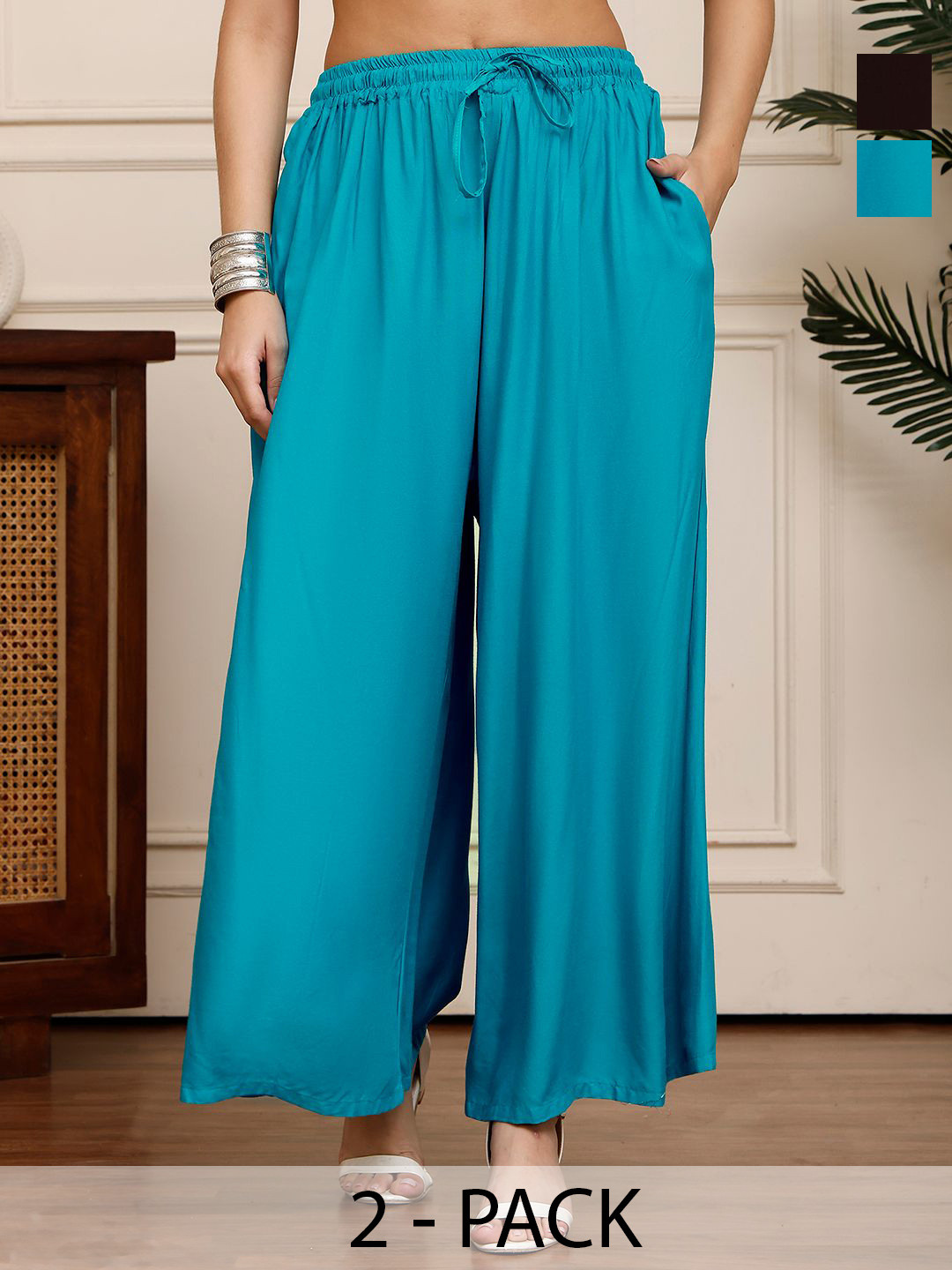 Valles365 by S.C. Pack Of 2 Women Flared Palazzos