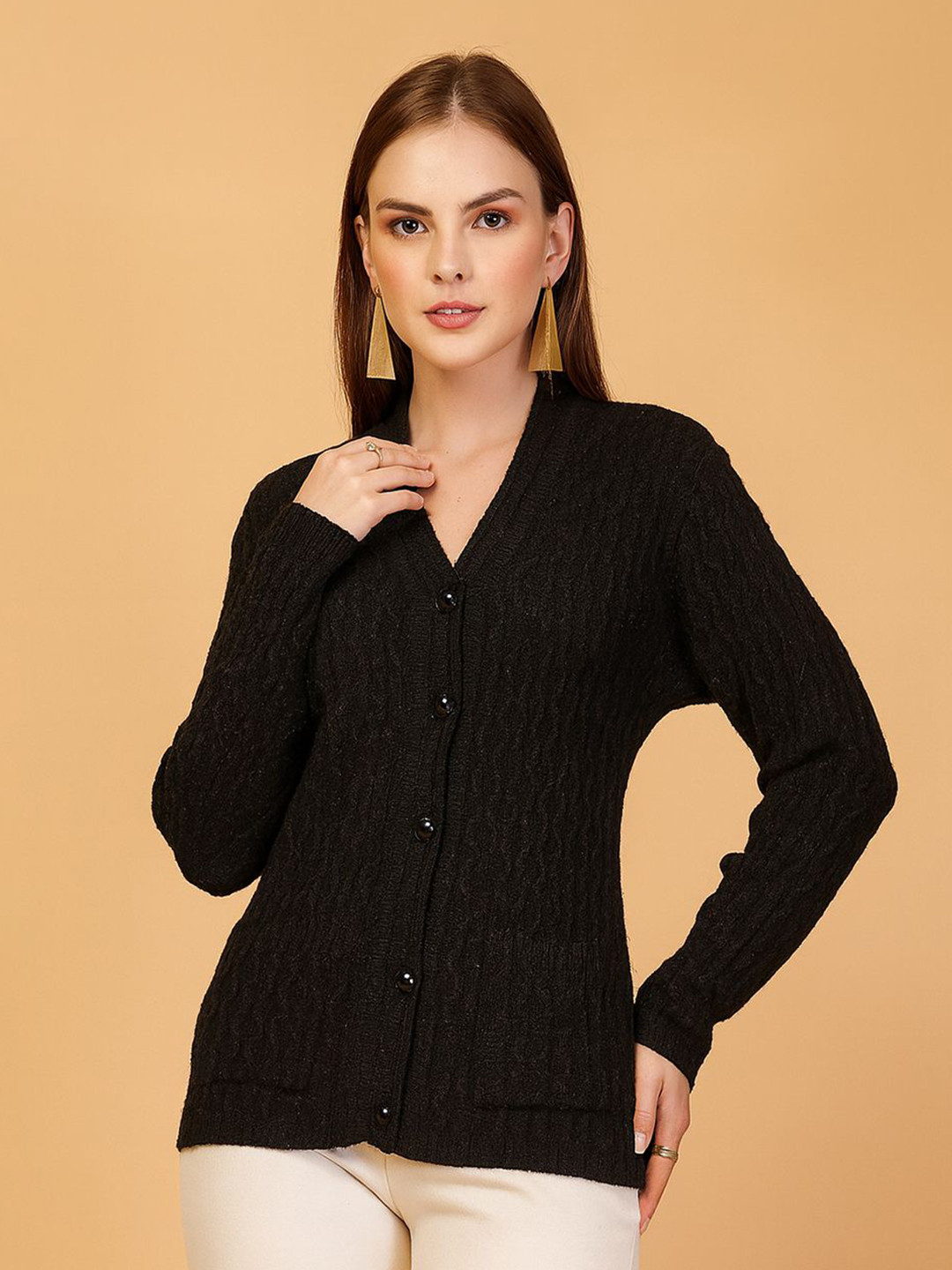 all about you Women Solid Wool Cardigan Sweater