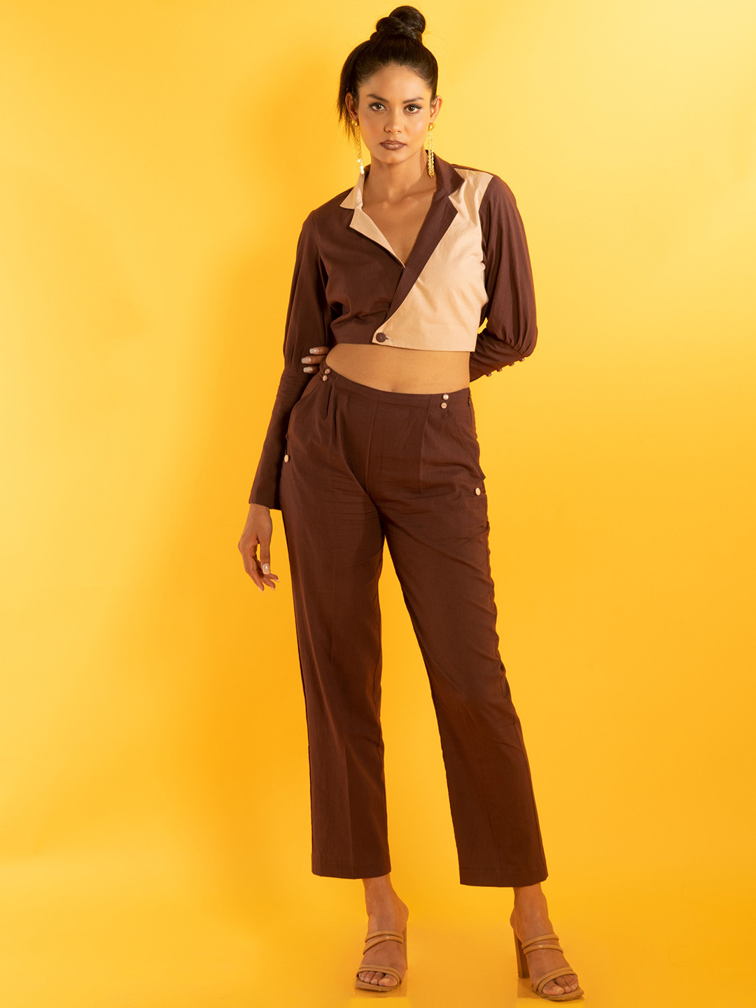 LOVEPRASHA Women Pure Cotton Shirt collar and Long Sleeves Blazer with Trouser Co-Ords