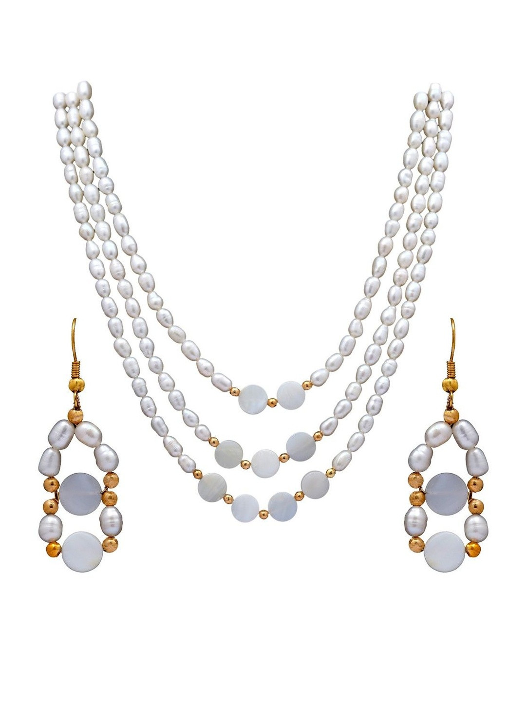D.D Pearls Women 3 layes Freshwater and Mother of Pearl Jewellery Set
