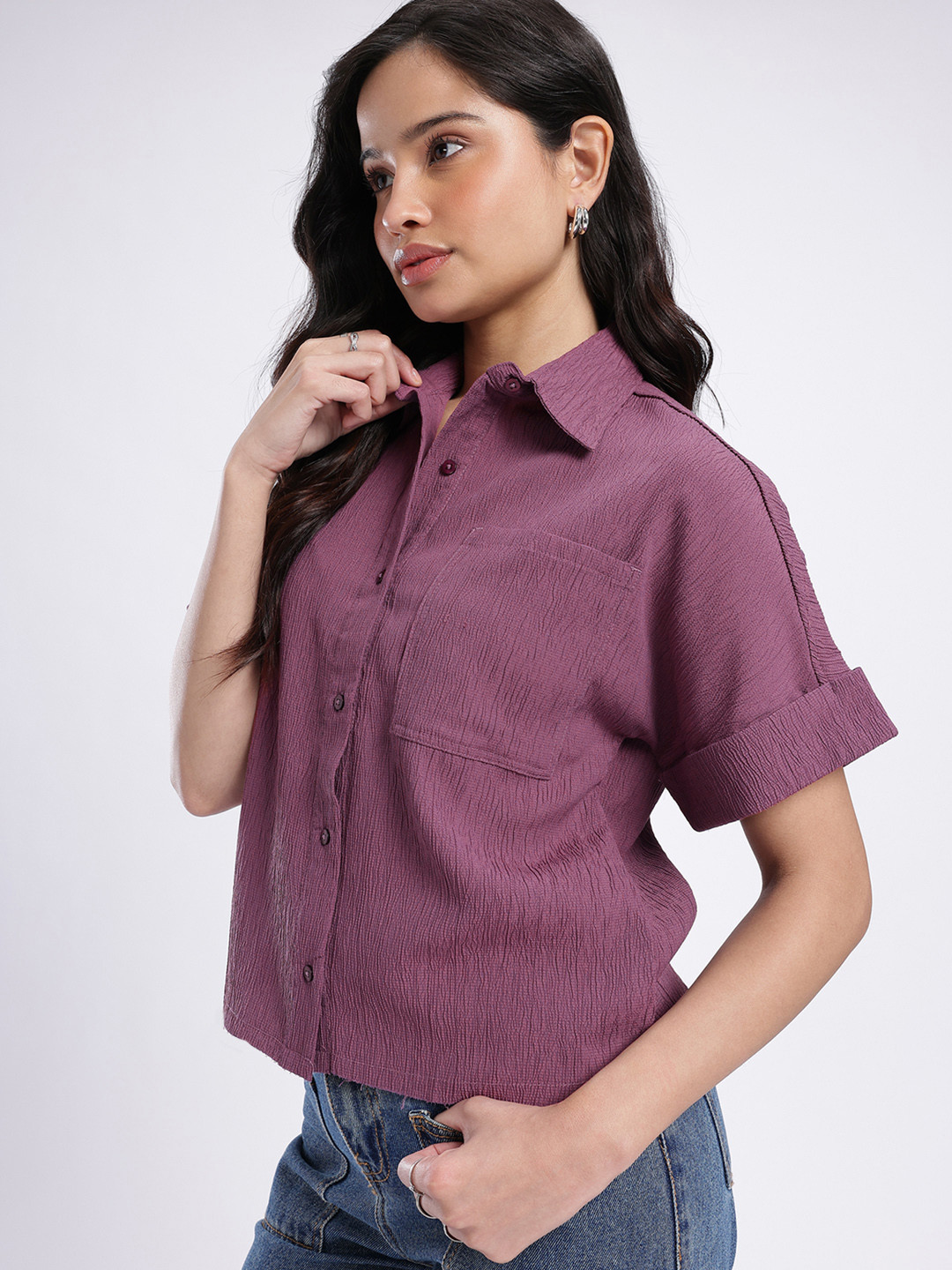 glitchez Extended Sleeves Crushed Casual Shirt