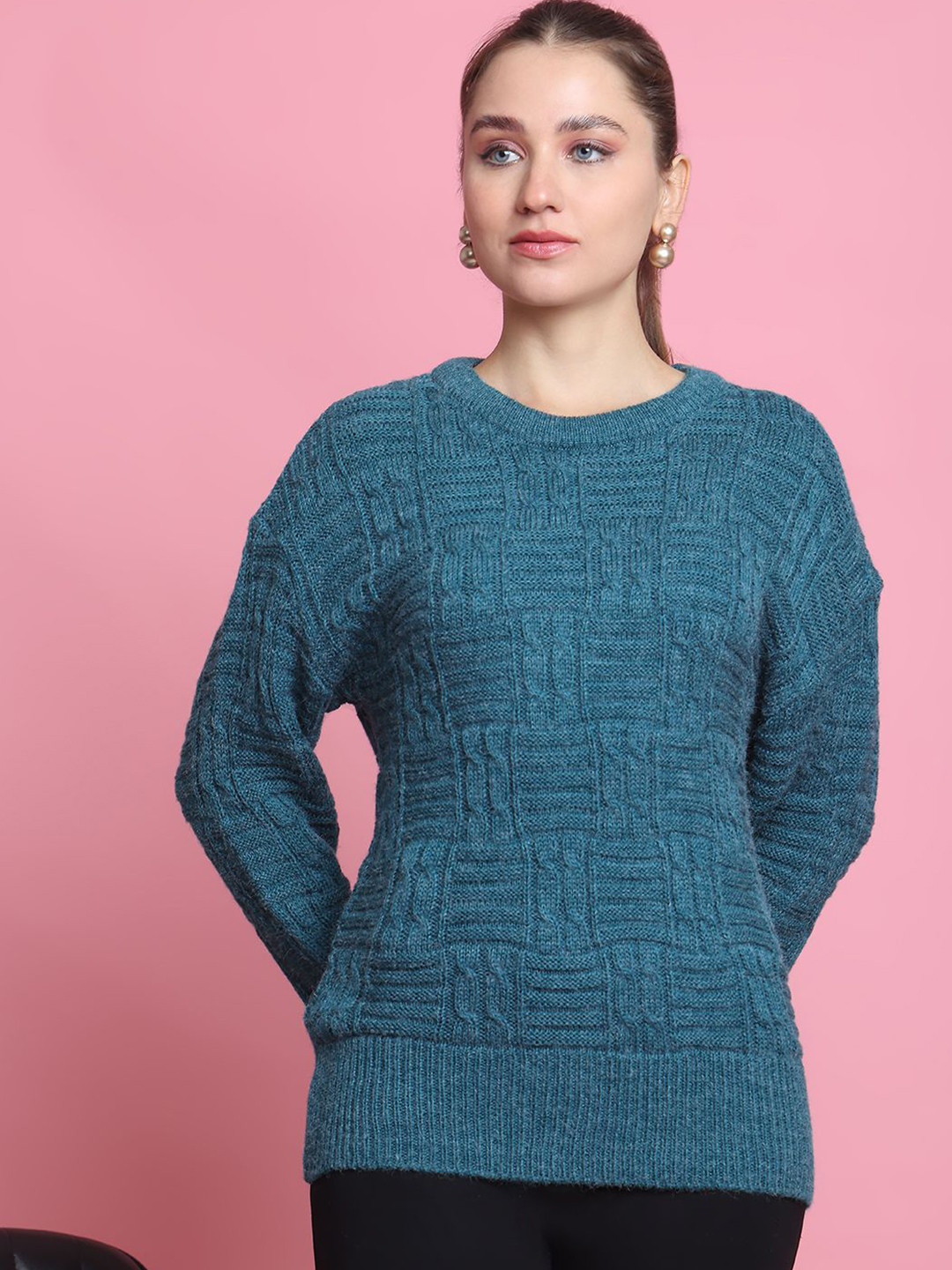 Numalo Women Self Design Round Neck Pullover