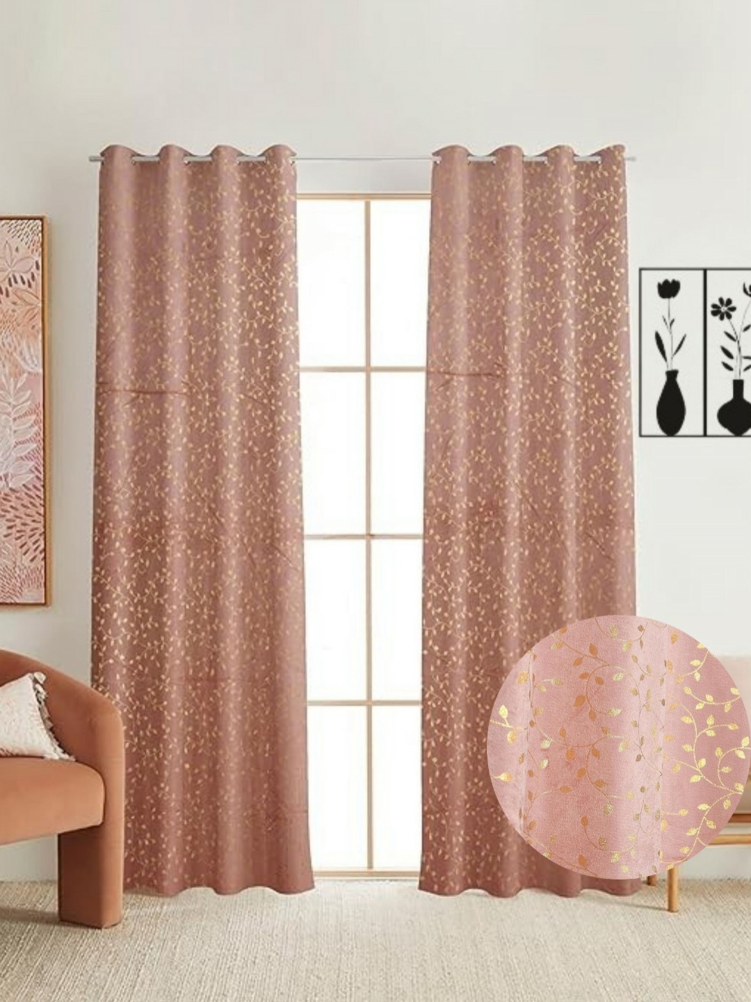 GEET CREATIONS Pink & Rose Gold Toned 2 Pieces Room Darkening Velvet Door Curtains