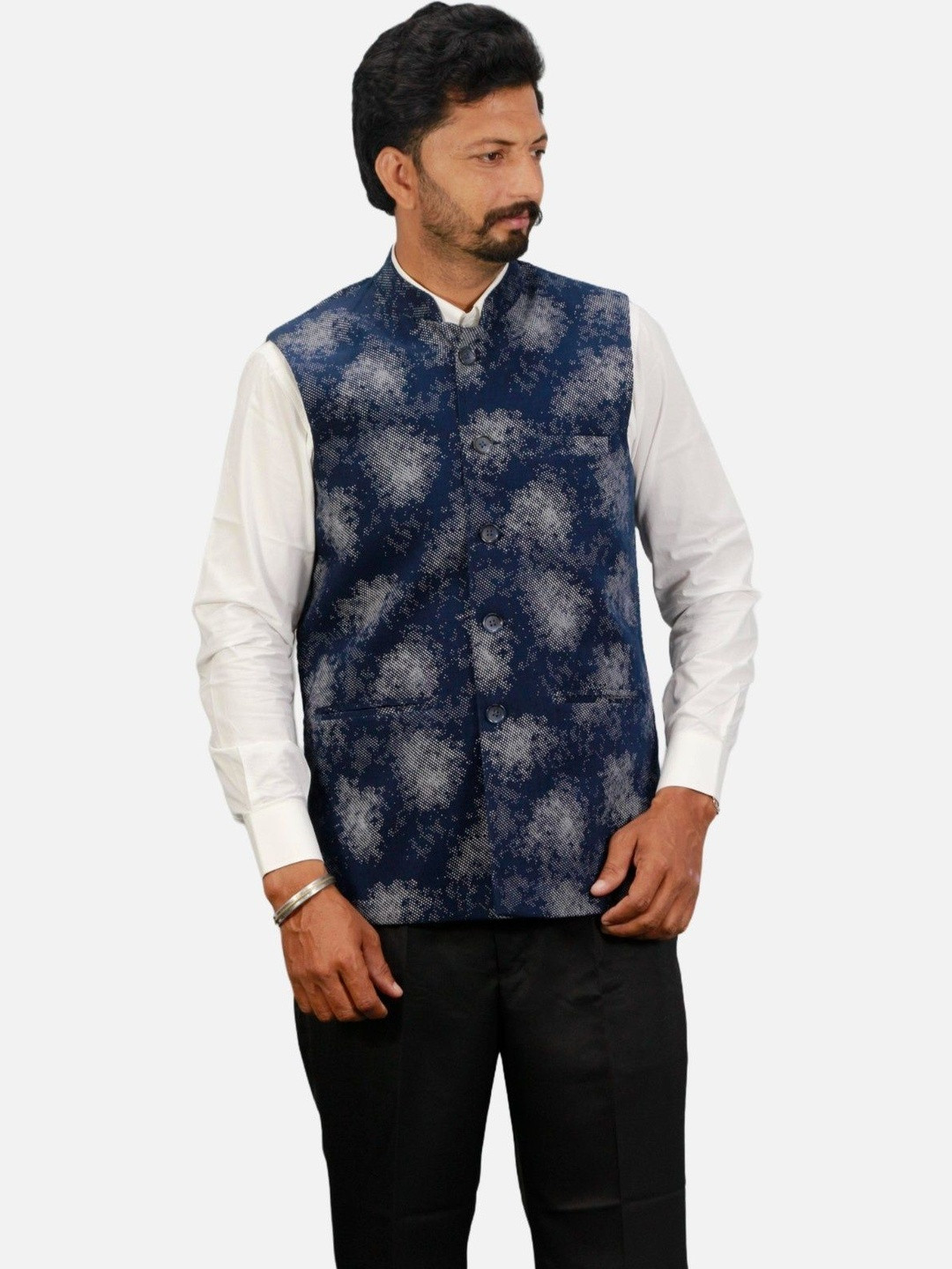GARGIAN Master Cut Abstract Printed Mandarin Collar Sleeveless Nehru Jacket