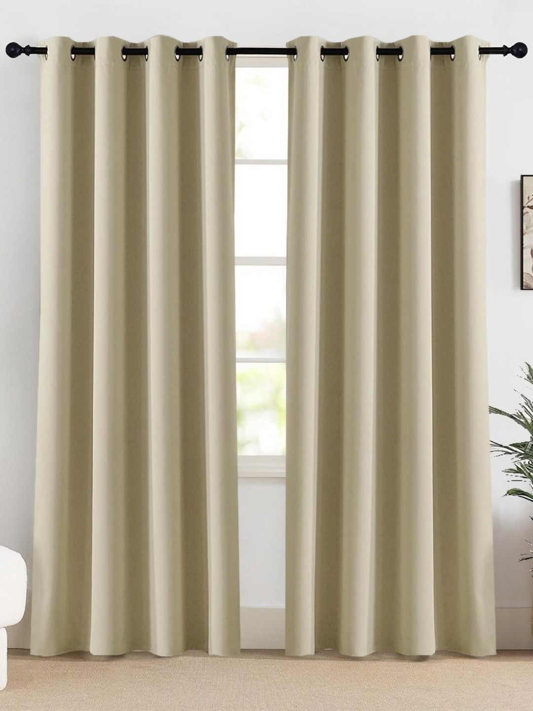 HOMEMONDE Beige 2 Pcs Blackout 10 Feet Long Room Privacy & Thermal Insulation Curtains