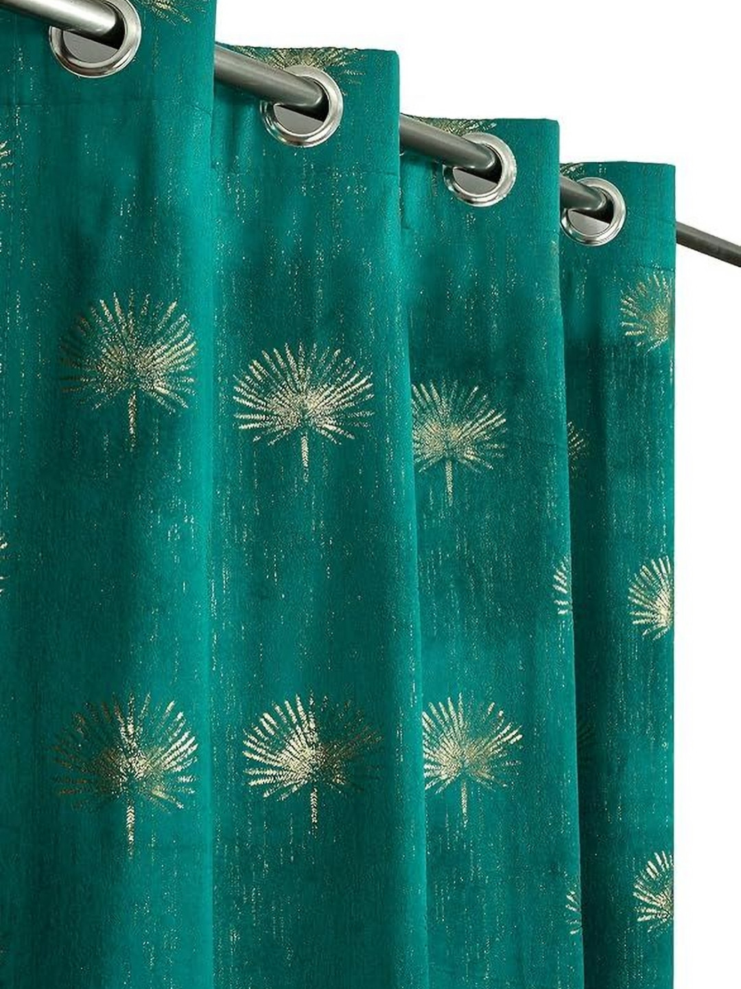 GEET CREATIONS Teal & Gold Abstract Printed Black Out Long Door Curtain