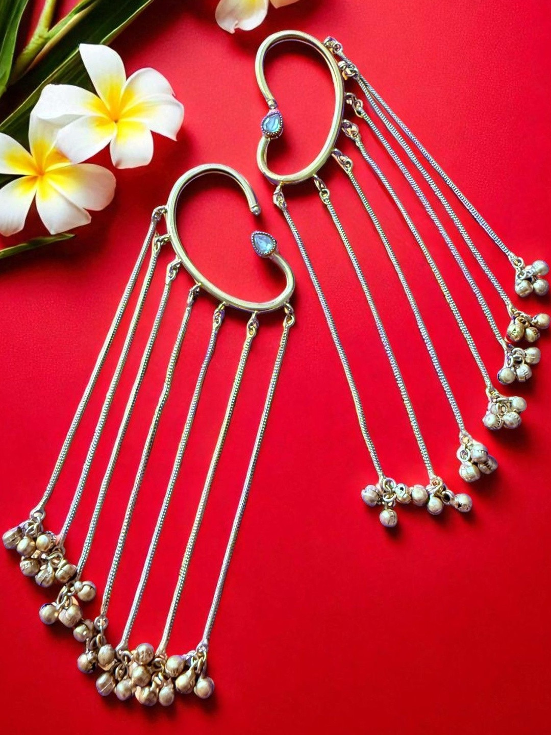 Rebekah Women Crescent Dangler Earcuffs with Golden Bead Chains