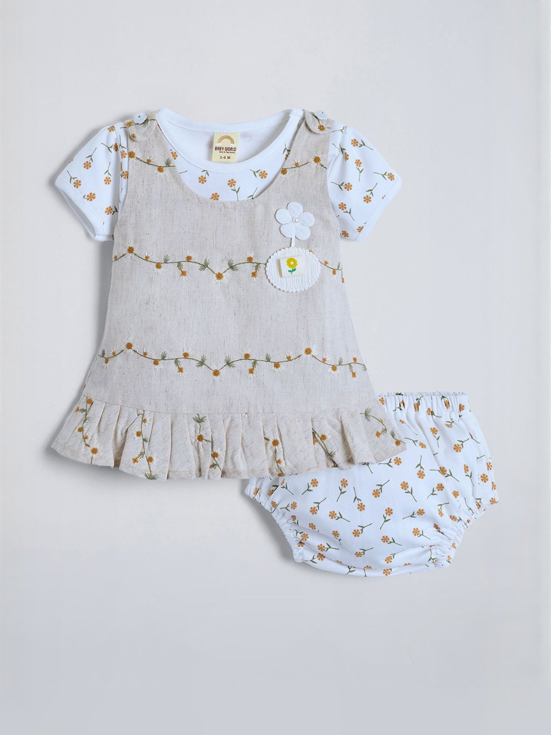 Hopscotch Floral Print Fit & Flare Dress With T-Shirt & Panty