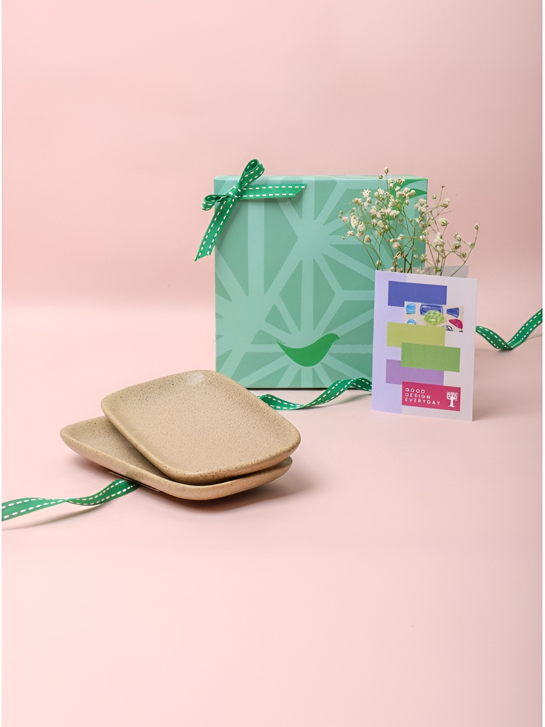 FREEDOM TREE Studio Naturals Green 2 Pieces Ceramic Glossy Plates