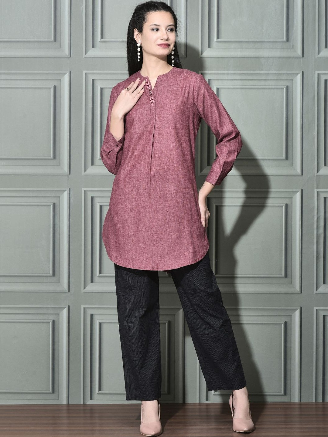 FFU Women Linen Regular Fit Casual Longline Top