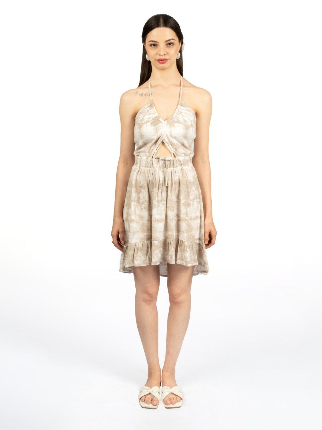 CORY EDGE Tie and Dye Dyed Halter Neck Fit & Flare Dress