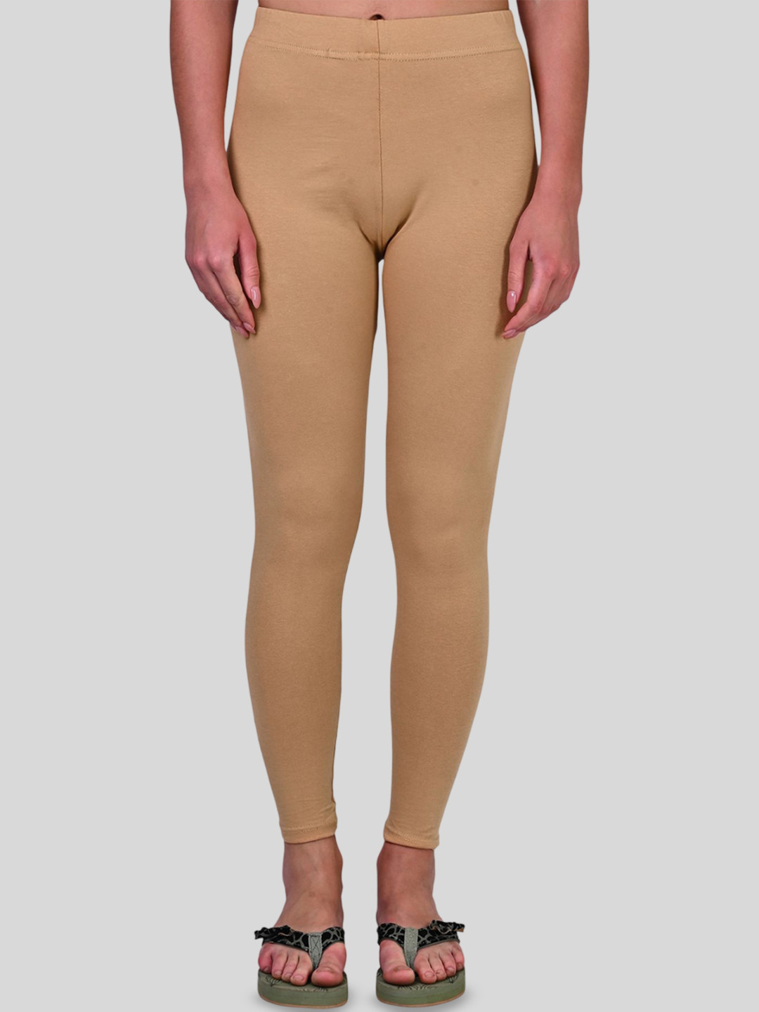 ZAYANQA Women Slim-Fit Ankle-Length Stretchable Cotton Beige Leggings