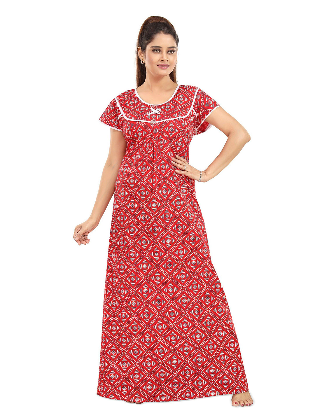 CINCO Women Bandhani Printed Maxi Nightdress