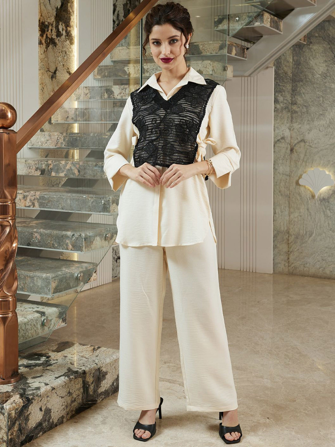 Shally Bhasin by Athena Women Self Design Linen Shirt & Trouser Co-Ord Set