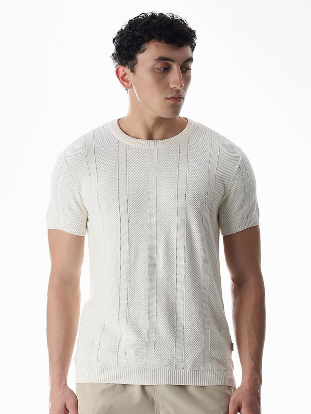 Jack & Jones Jjpr Jade Self Design Pure Cotton T-shirt