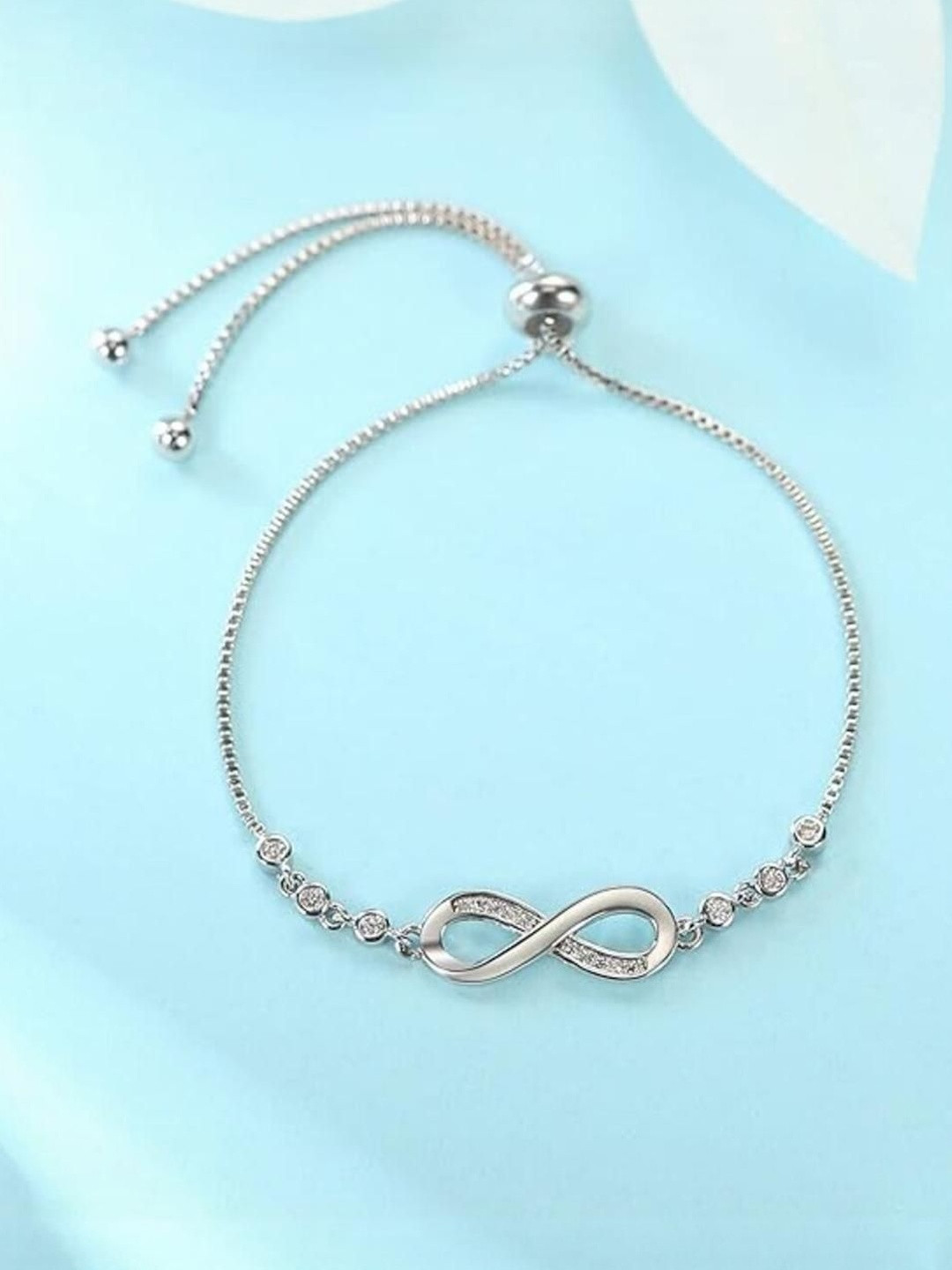 DressBerry Women Silver-Plated Cubic Zirconia Infinity Charm Bracelet