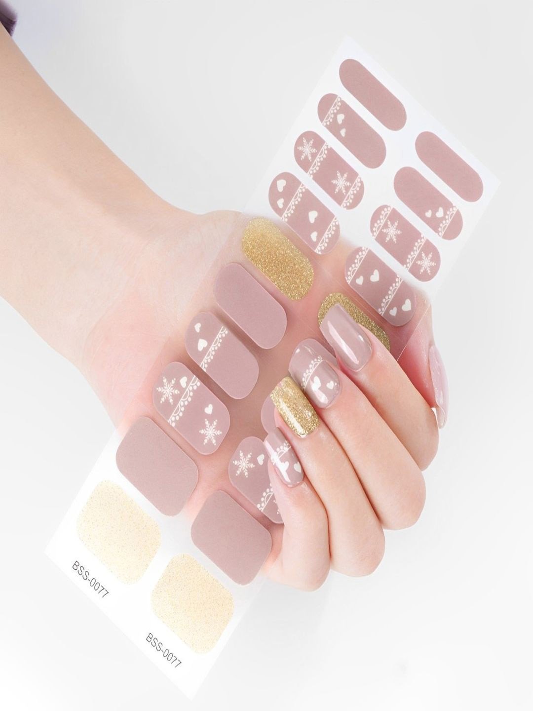 TLISMI Set Of 20 Self Adhesive Semi Cured Nail Gel Strips - Nude Frosted Sparkle