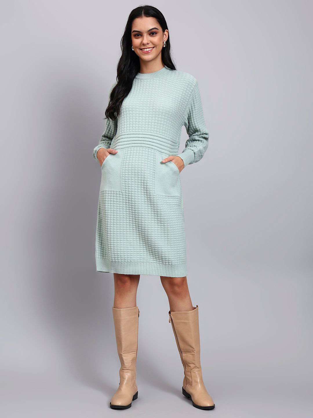 MODKLINE WITH MK Women Round Neck Woollen Jumper Dress