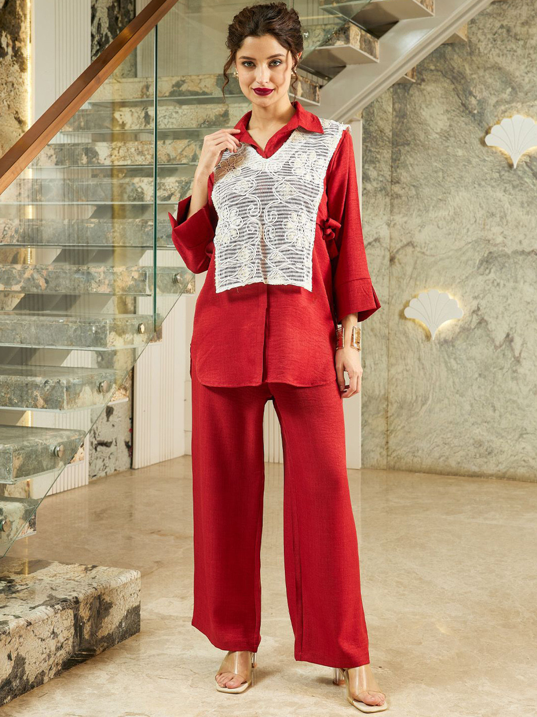 Shally Bhasin by Athena Women Embellished Shirt Collared Shirt & Trouser Co-Ord Set