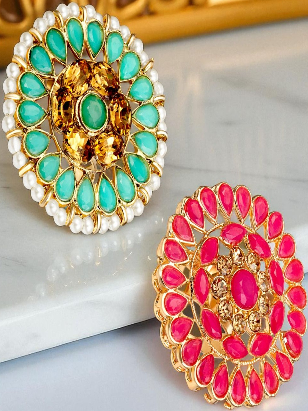 Anxvi Set Of 2 Traditional Gold Plated Adjustable Finger Rings