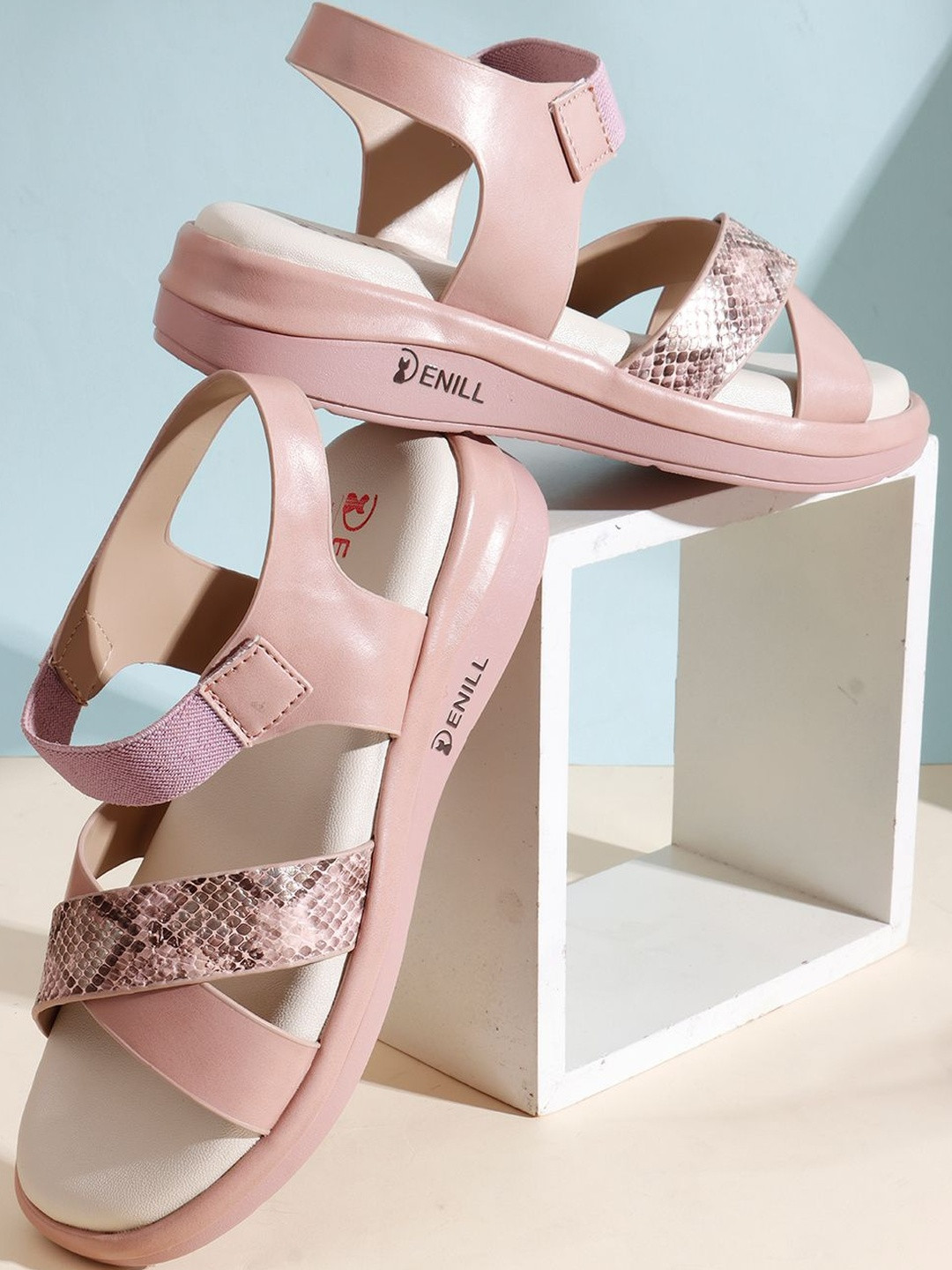 Denill Women Peach Snake-Pattern Platform Sandals