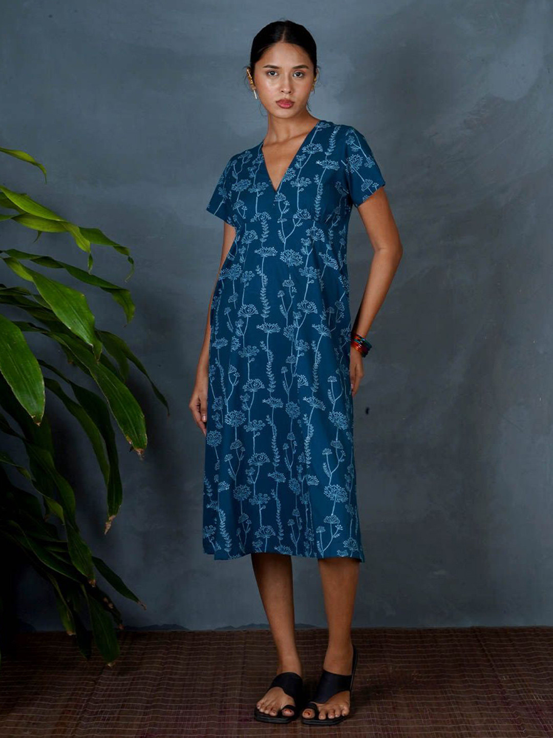 Chidiyaa MYA Charvi Hand Block Printed V-Neck Knee Length Ethnic Dresses