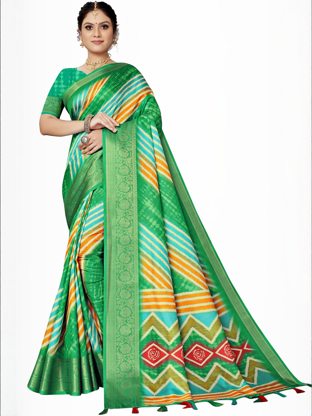 J 6 DESIGNER Striped Woven Design Laheriya Saree