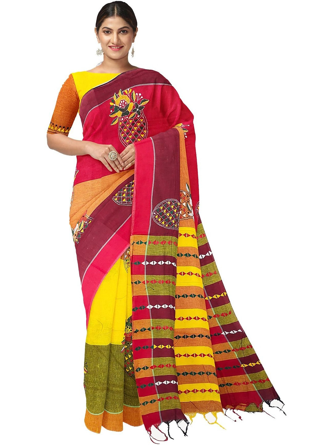 SOUL OF BENGAL Woven Design Embroidered Pure Cotton Saree