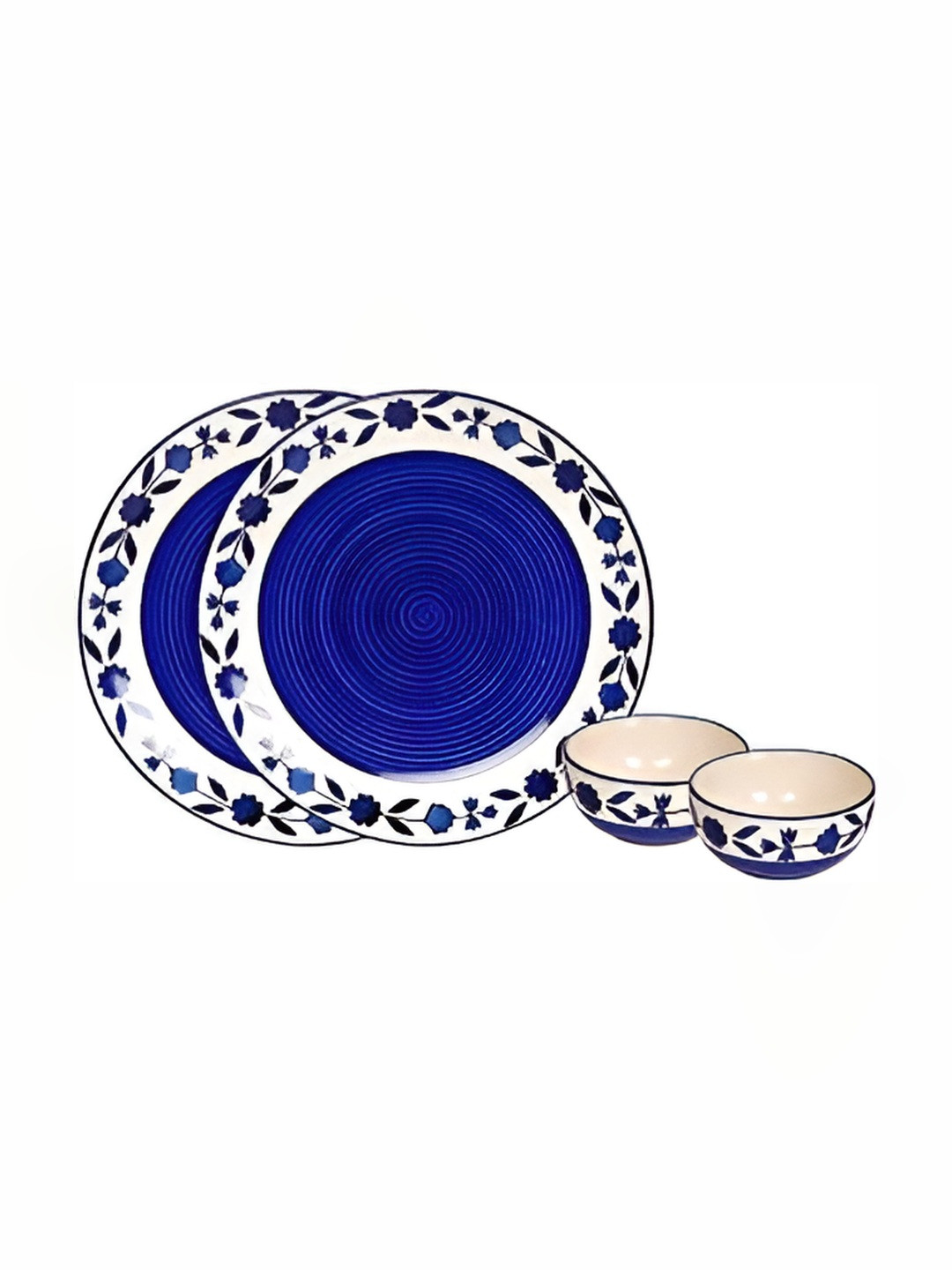 yourowndcor Blue & White 4 Pieces Ceramic Dinner Set