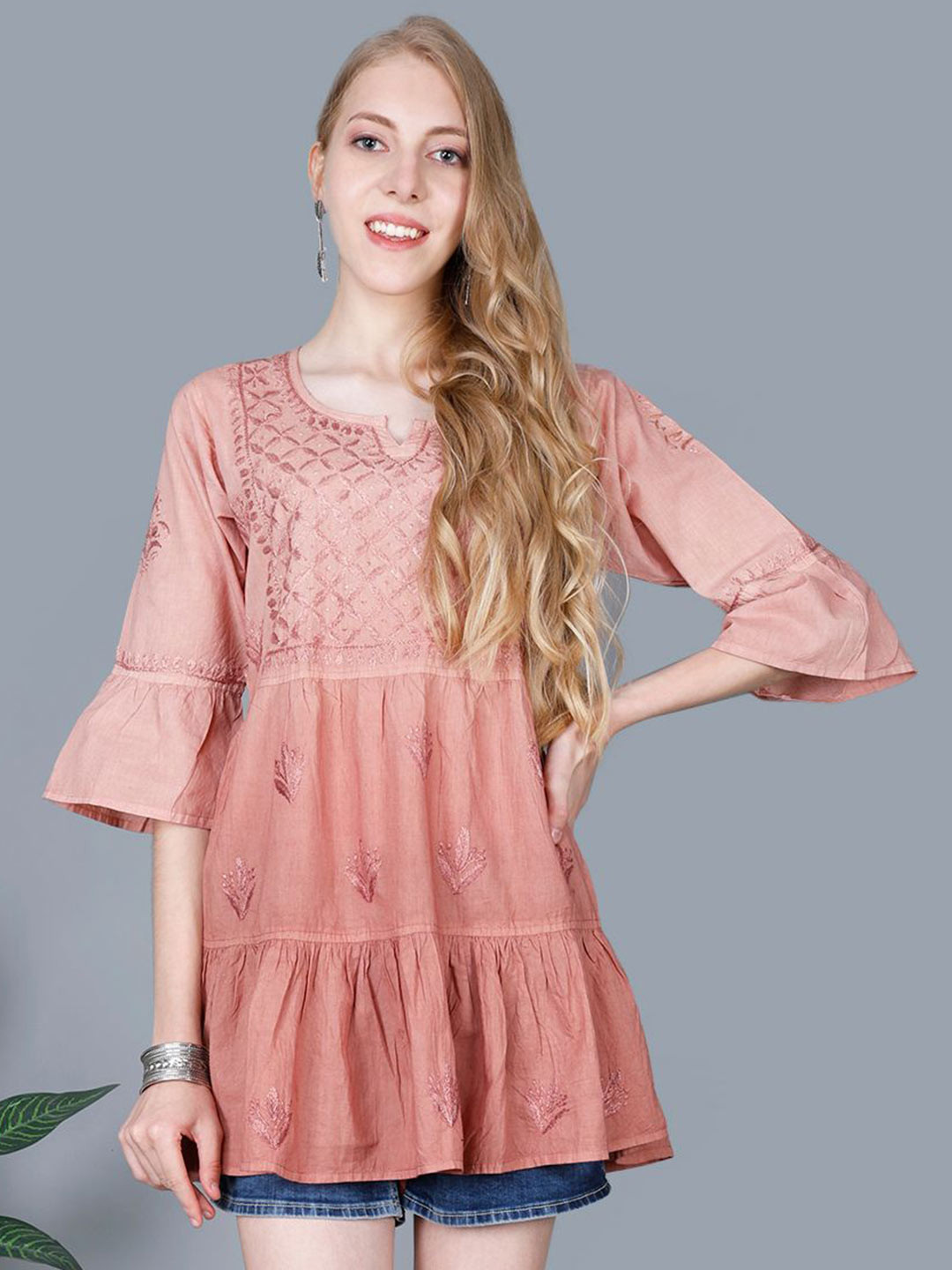 NAZAQAT ETHNIC INDIA Chikankari Hand Embroidery Lucknowi Pure Cotton Short Frock kurti