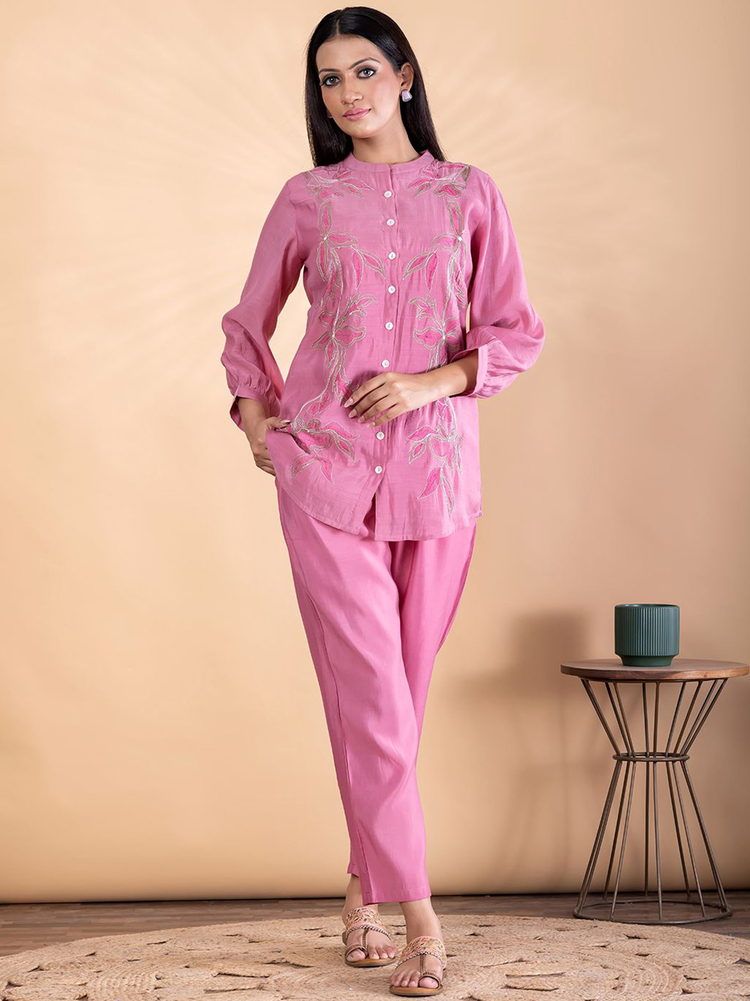 Readiprint Women Embroidered Curved Style Tunic & Trousers Co-Ord Set