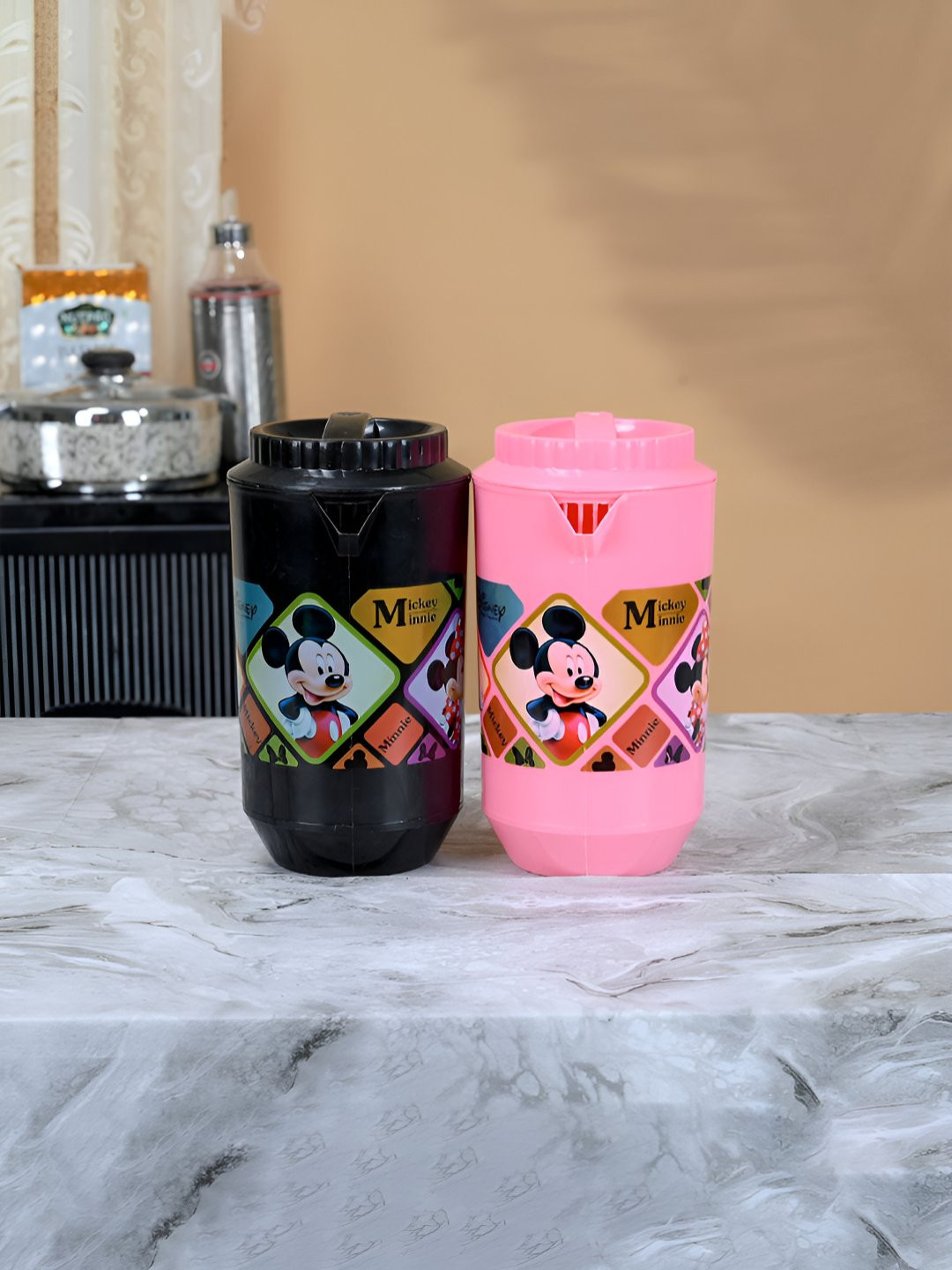 Aura Black & Pink 2 Pieces Printed Dishwasher Safe Water Jugs 2L